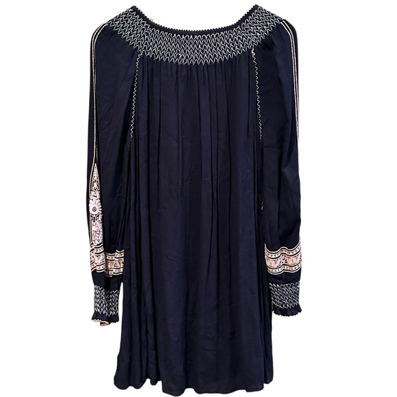 FREE PEOPLE  WIND WILLOW BOHO EMBROIDERED TUNIC MINI DRESS BLACK CORAL Size XS - Picture 5 of 11